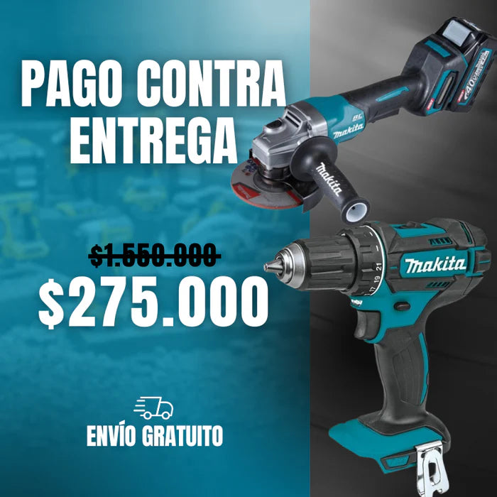 PROMOCION MAYO 70% OFF KIT MAKITA TALADRO INALÁMBRICO + AMOLADORA DE ALTO IMPACTO + 26 ACCESORIOS + 2 BATERIAS